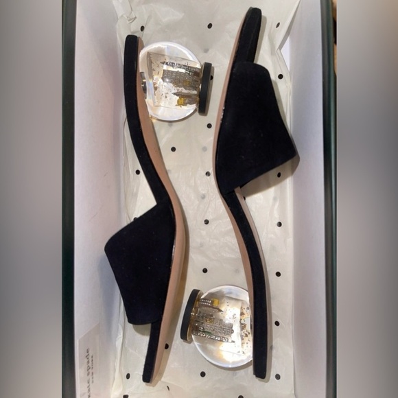 Kate Spade Black Suede Polished NYC Snow Globe Slide Sandals *Minor Flaws* - Picture 5 of 13